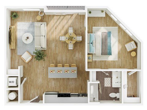 Floor plan for 1 bed, 1 bath, 836 sqft